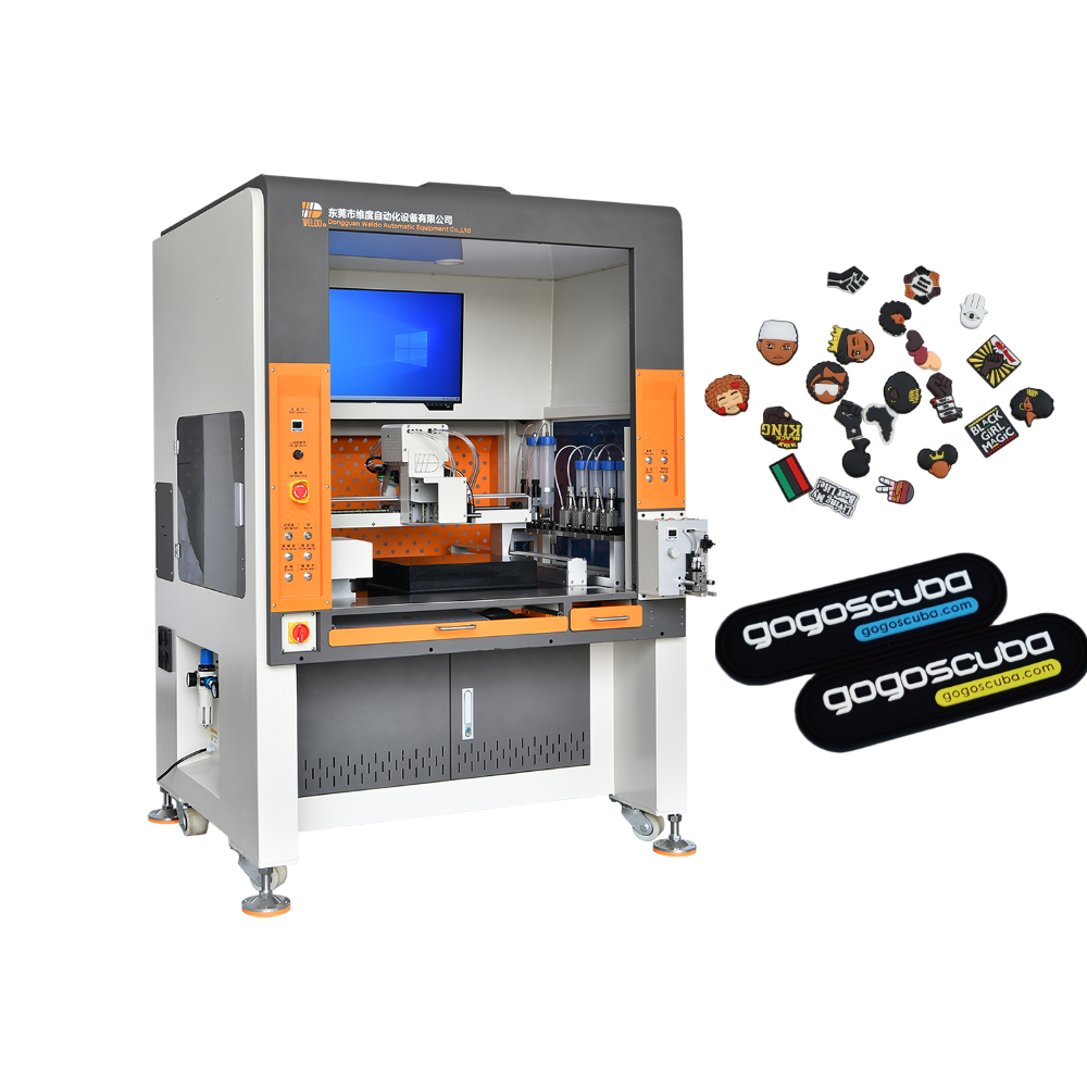 soft pvc rubber patch filling machine for custom bag labels